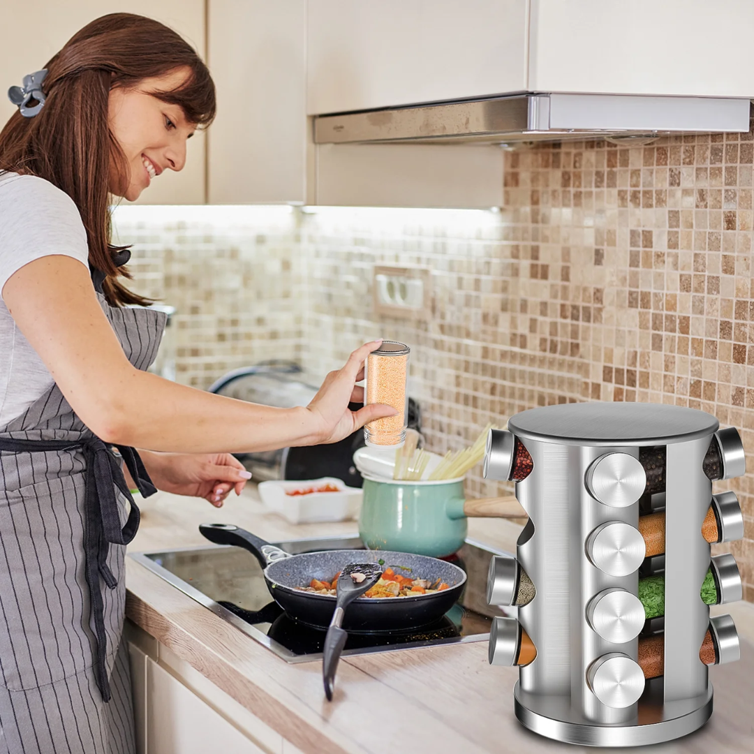 16 in 1 Jar Revolving Countertop Spice Tower Carousel Seasoning Pot Storage
