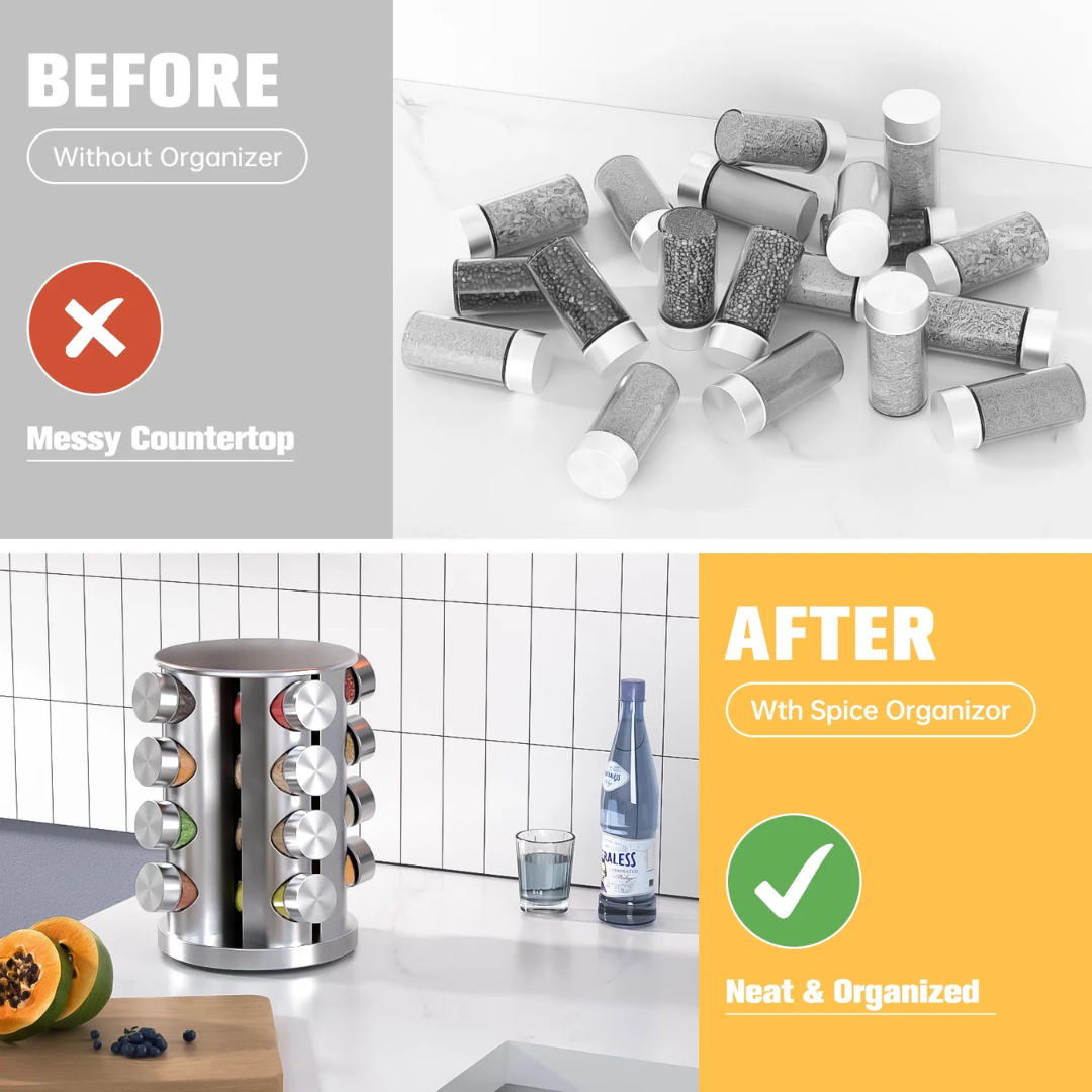 16 in 1 Jar Revolving Countertop Spice Tower Carousel Seasoning Pot Storage