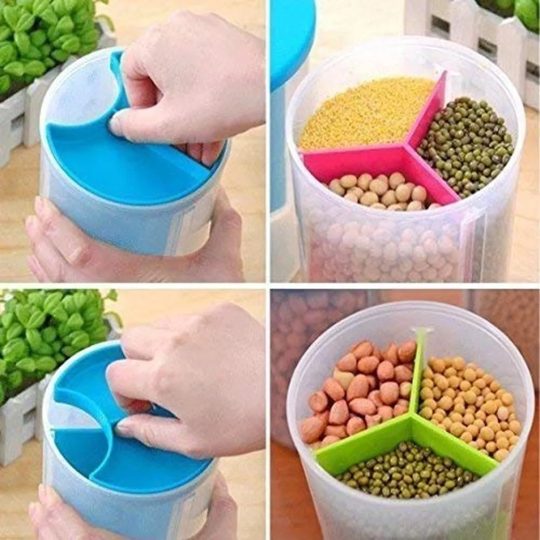 3 Compartment Food Preservation Plastic Container, Large Dry Fruit Box, Air Tight Cereal Jar